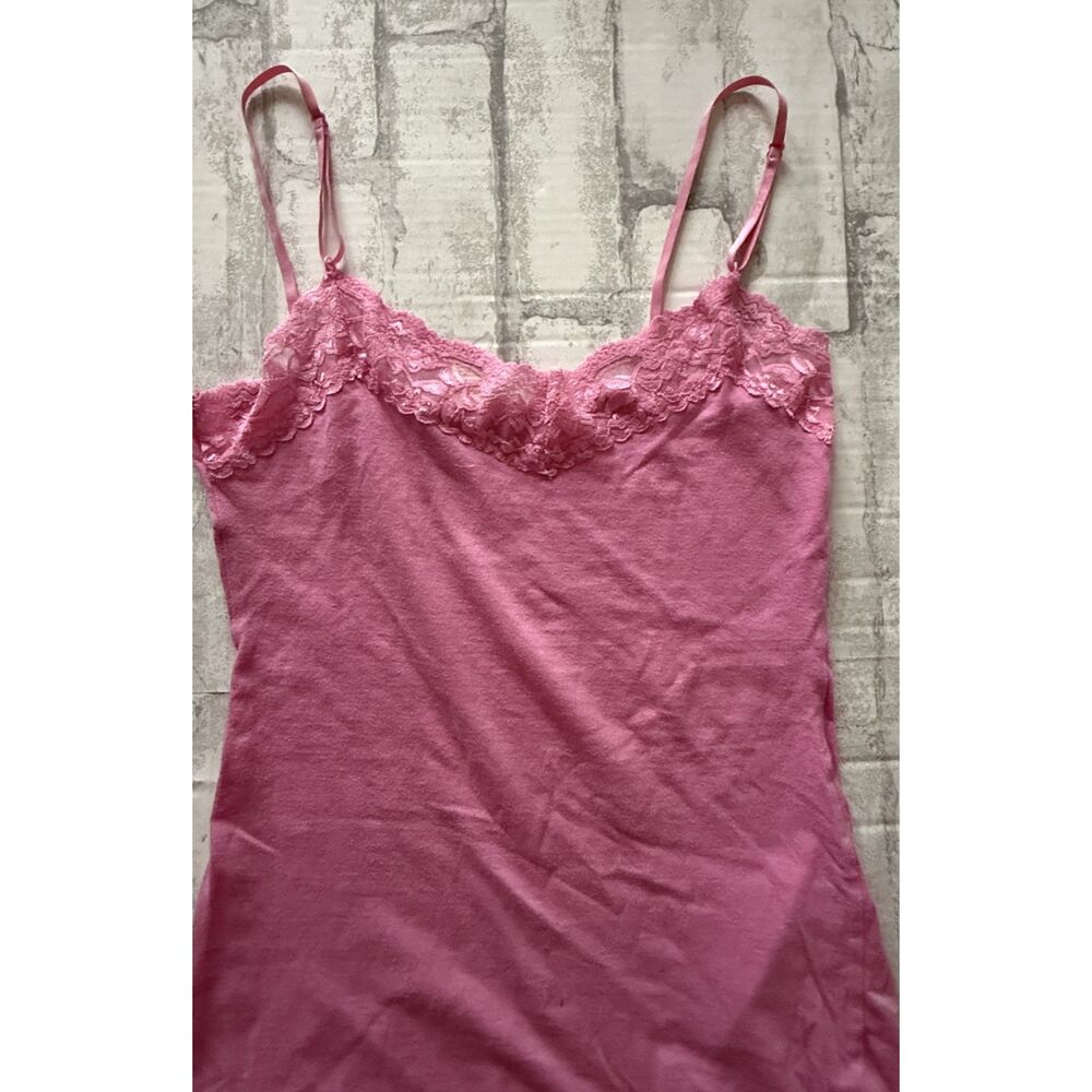 Y2K Pink Lace Trim Cami Top Adjustable Spaghetti Strap Coquette Style Sz S - Picture 2 of 7